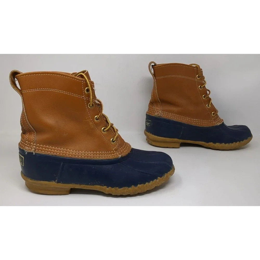 LL Bean Women's Size‎ 7 Leather Duck Boots Made in USA Tan Blue 6